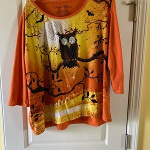 Onque Woman Orange and Yellow Owl Long Sleeve Tee